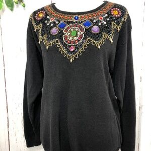 Vintage | Jeweled Pearl Cobalt Black Knit size M